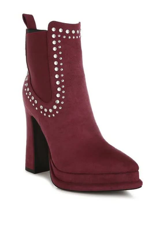 Studs Embellished High Ankle Boots