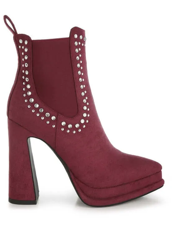 Studs Embellished High Ankle Boots