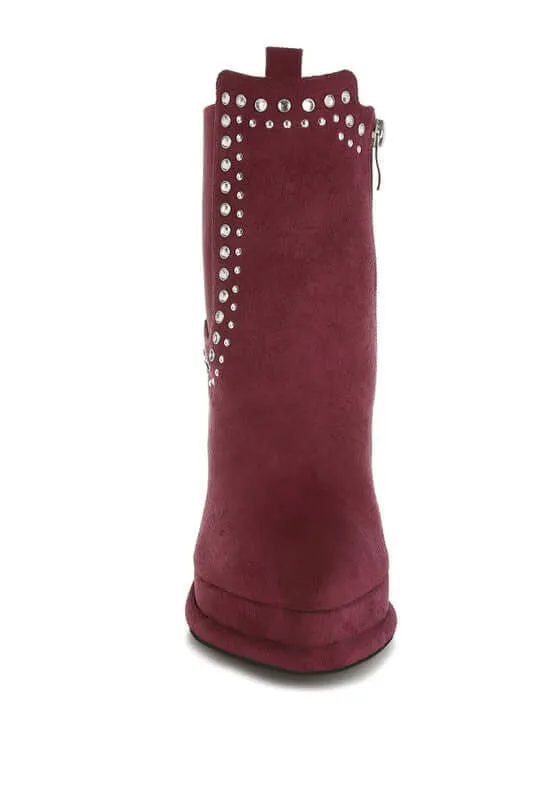 Studs Embellished High Ankle Boots