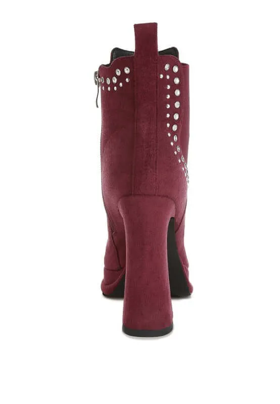 Studs Embellished High Ankle Boots