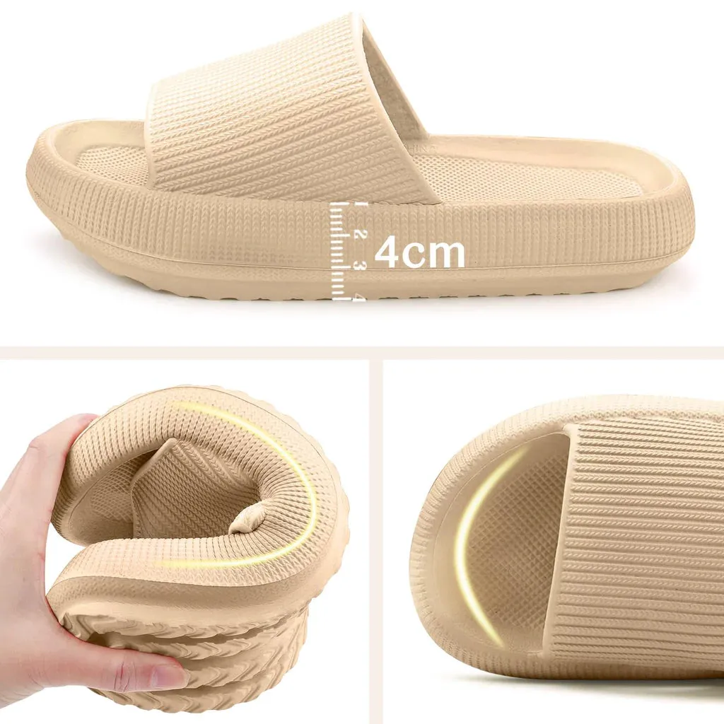 Women Non Slip Chunky Sliders, Soft Pillow Slides Slippers. Unisex Khaki