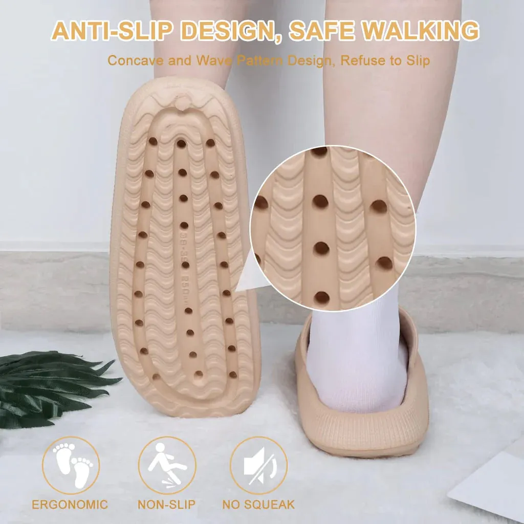 Women Non Slip Chunky Sliders, Soft Pillow Slides Slippers. Unisex Khaki