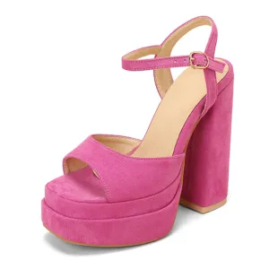 Women's Suede Sandals Platform Heels Dress Shoes Wedge Chunky Heels